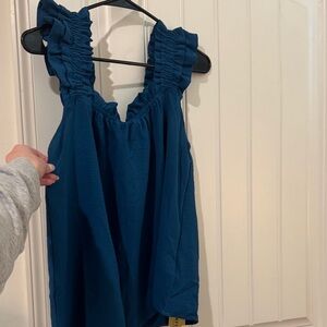 PAJAMA SET FUBU Teal Blue Ruffled Strap Sleeveless Tank